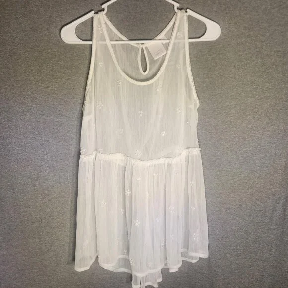 Lauren Conrad Sheer Babydoll Tank Top Floral Embroidery Keyhole - Picture 1 of 5